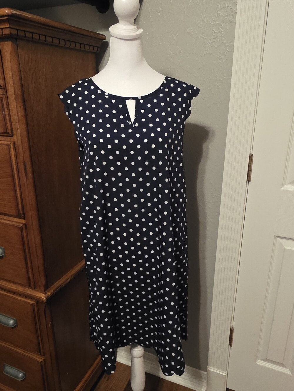 Shein Size Medium Navy & White Polka Dot Dress